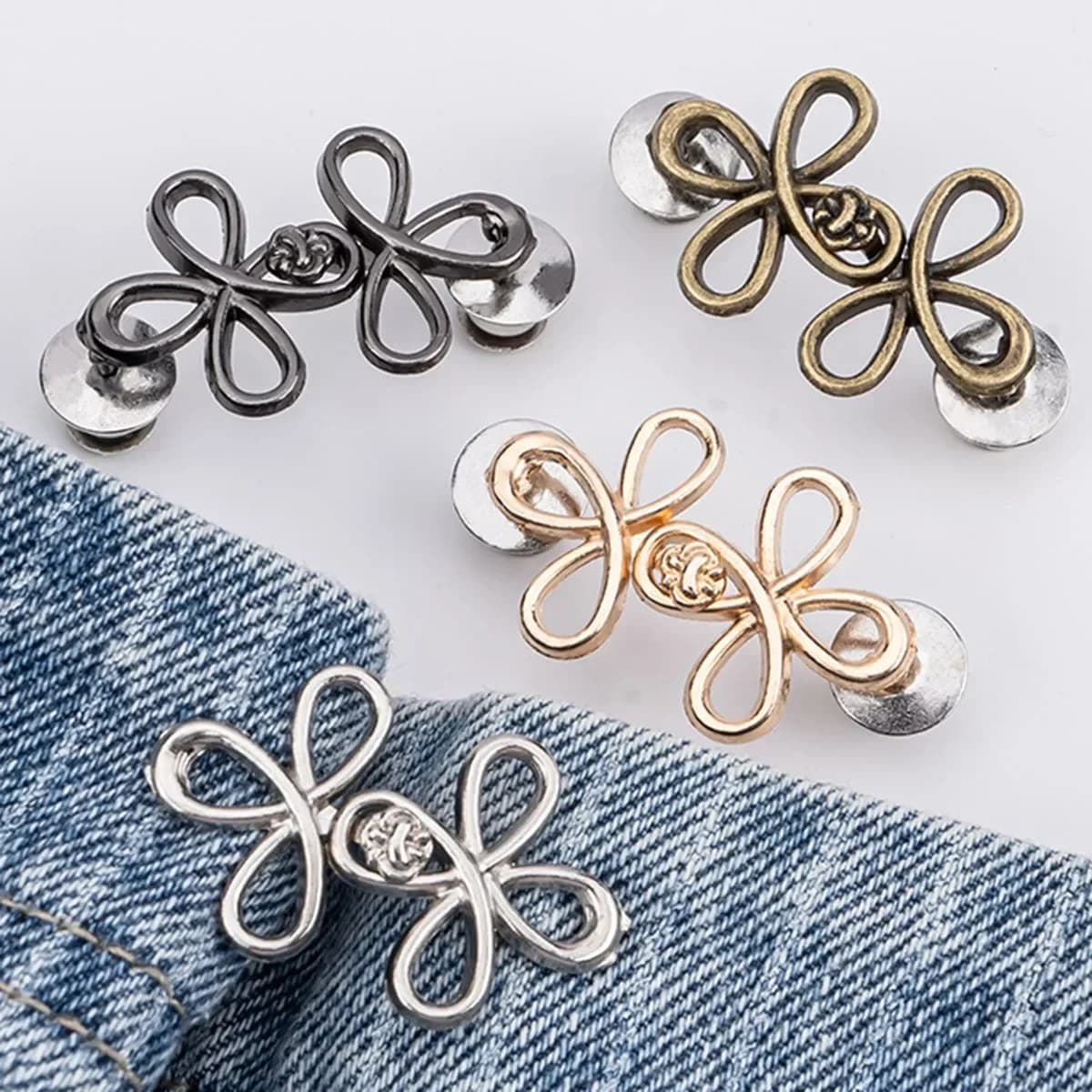 Fermagli Regolabili in Metallo a Forma di Quadrifoglio per Vita, Senza Cuciture, Accessori Pratici per Jeans e Pantaloni Larghi