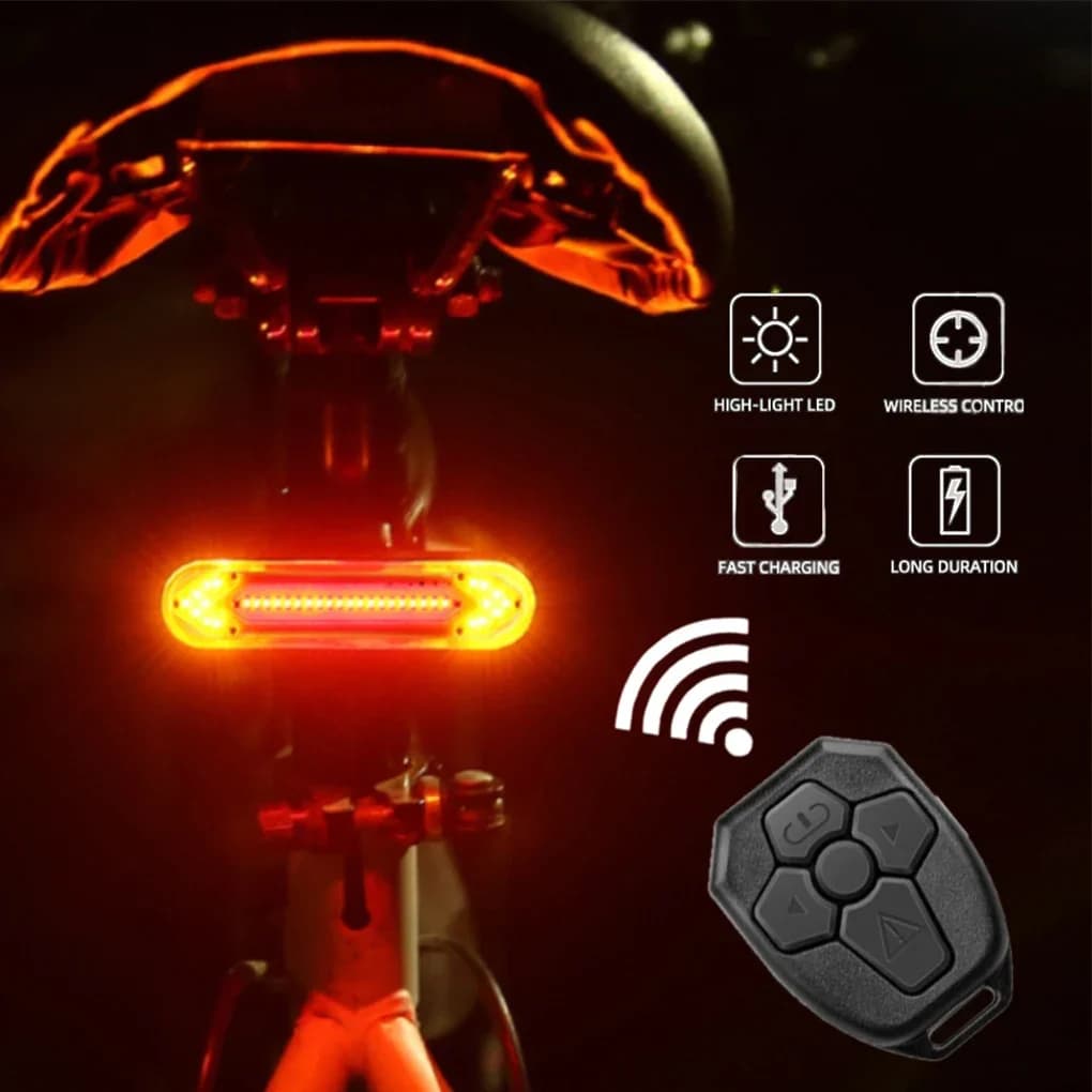 Indicatore di direzione per bici 100lm Telecomando Fanale posteriore per bicicletta IPX4 Spia per bici ricaricabile impermeabile Accessorio per ciclismo