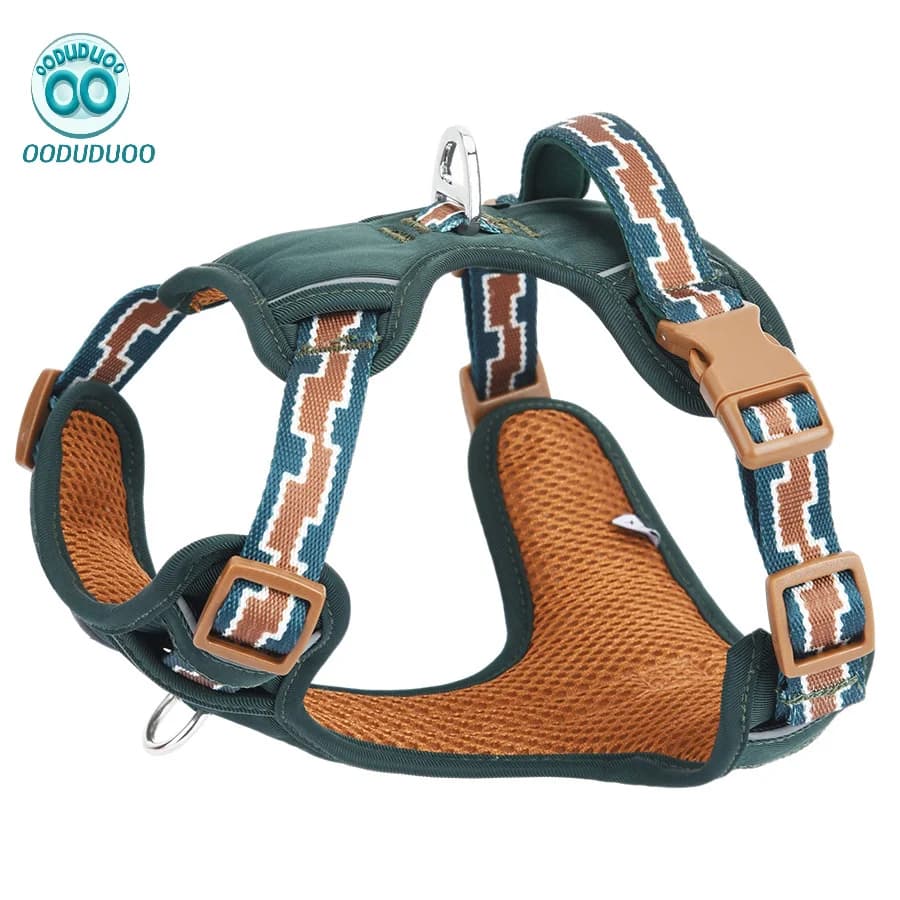 OODUDUOO Pettorina per cani Pettorina per animali riflettente senza tiraggio con guinzaglio a prova di fuga Design imbottito in pelle per pettorina per cani in pelle media