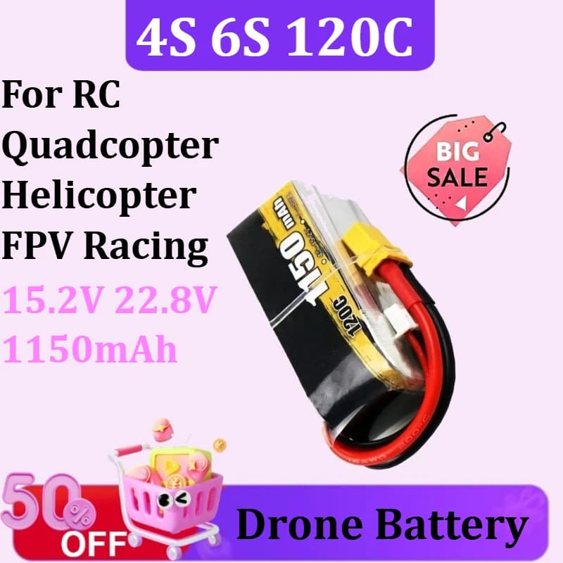 Batteria LiPo 1150mAh 4S 6S 15.2V 22.8V 120C per RC Quadcopter Elicottero FPV Racing Drone Pezzi di ricambio
