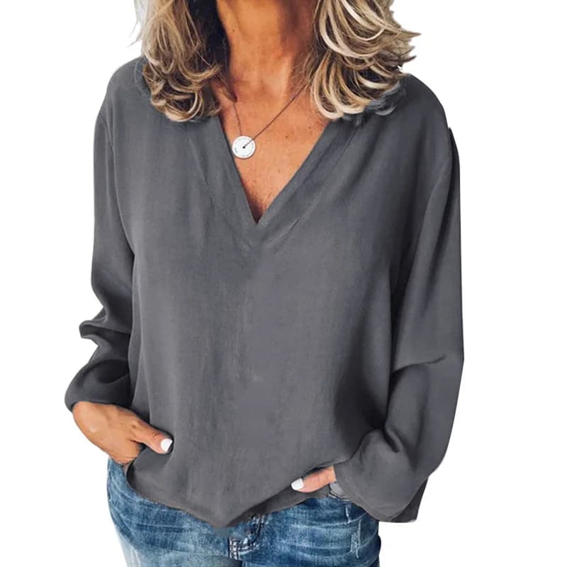 Shirt with women's seams Wide stitching V neck Long sleeve pullover Chiffon shirt Autumn top Street shirt simple and elegant