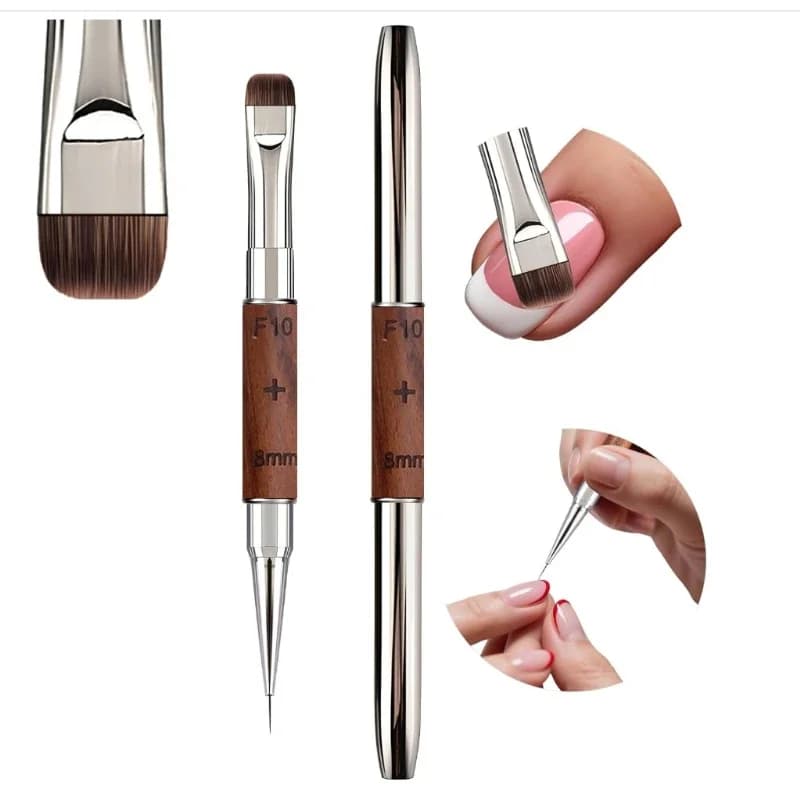 Pennello Doppia Punta Professionale per Nail Art, Gel Costruttore, Strass, French Tip, Design Manicure, Gel Polish e Liner