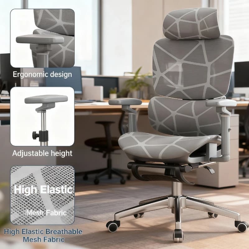 Sedia da ufficio ergonomica lombare regolabile Supporto con schienale alto in rete per computer da gioco reclinabile poggiatesta girevole mobili per la casa