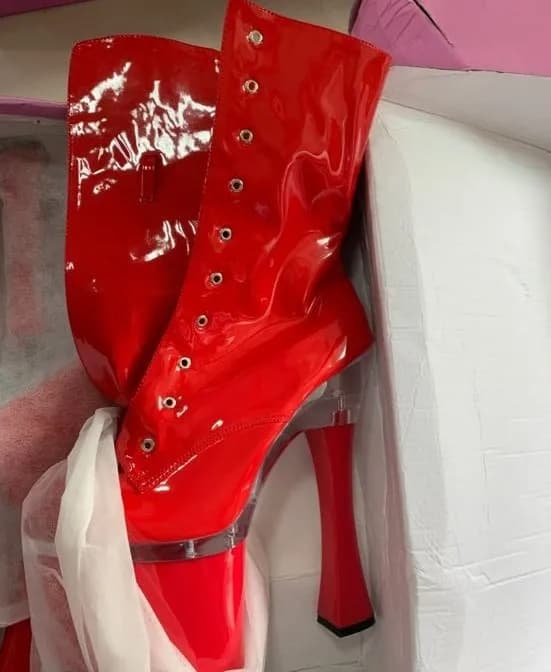 18 cm, tacco quadrato, tacchi alti, stivali con tacco basso e spesso per la cena del matrimonio della sposa, stivaletti con plateau da ballo a testa tonda alla moda