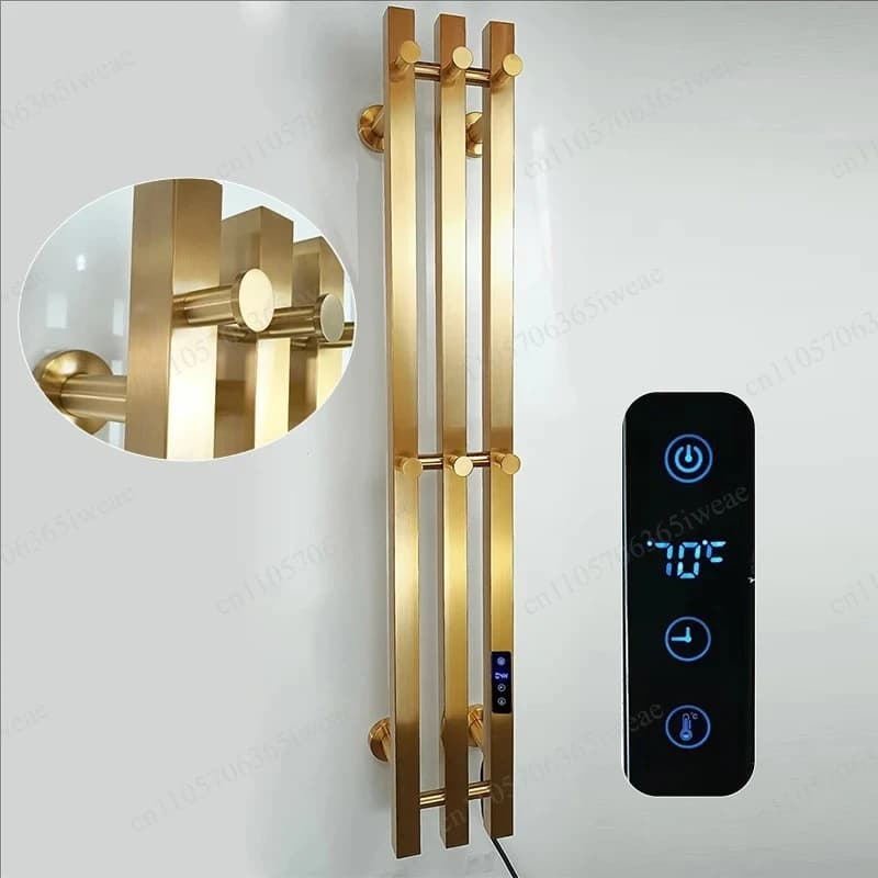 Electric Constant Temperature Towel Rack Smart Carbon Fiber Stainless Steel Vertical Towel Bar with Hook Timer Bathroom