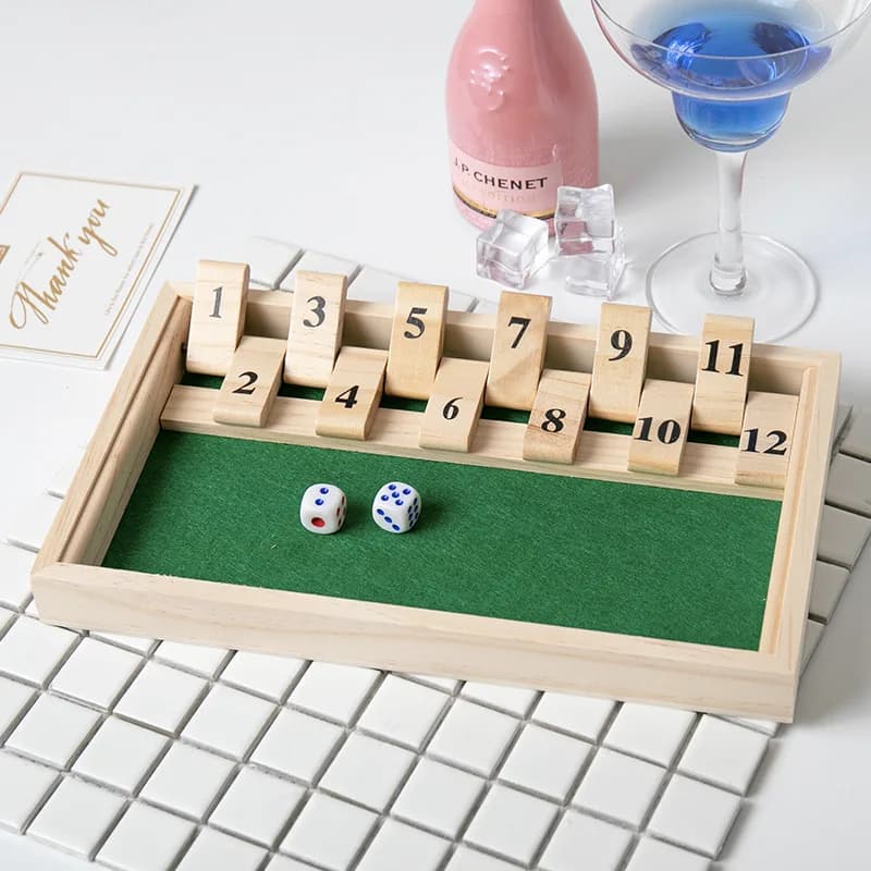 Gioco da Tavolo Shut Box in Legno, Versione Classica con 12 Numeri, Gioco Strategico Matematico Tradizionale per Famiglie e Feste