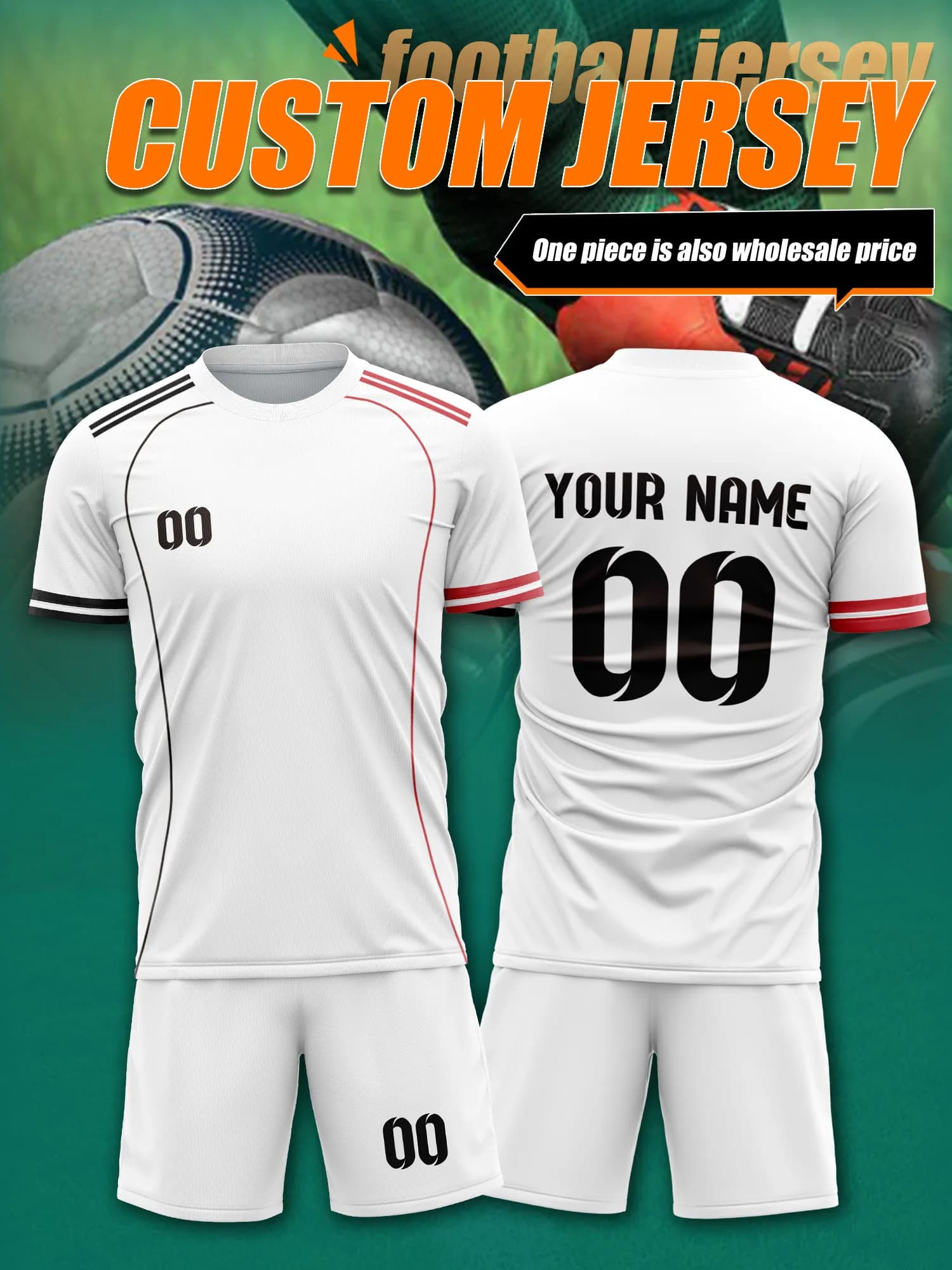 Custom Football Mesh with Image, Number and Name, Children's Kit with Ribbed Sleeves, Soft Sports Clothing and Children's Cute