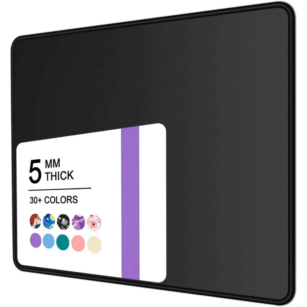 Thicker Black 8x10 Inch Gaming & Office Mouse Pad, 5mm Thick, Anti-Slip Base, Stitched Edges, Modern Square Design