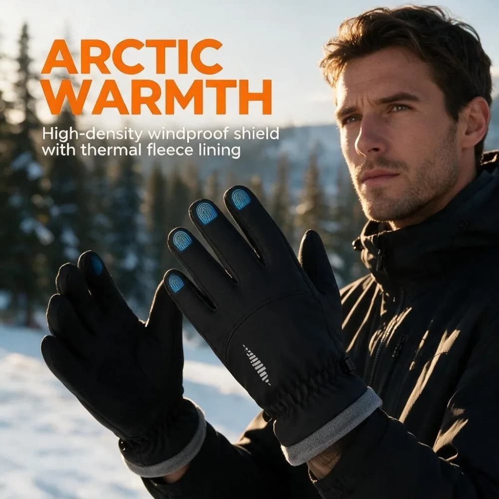 Black Winter Warm Full Fingers Waterproof Cycling Outdoor Sports Running Motorcycle Ski Touch Screen Fleece Gloves 1 Pair