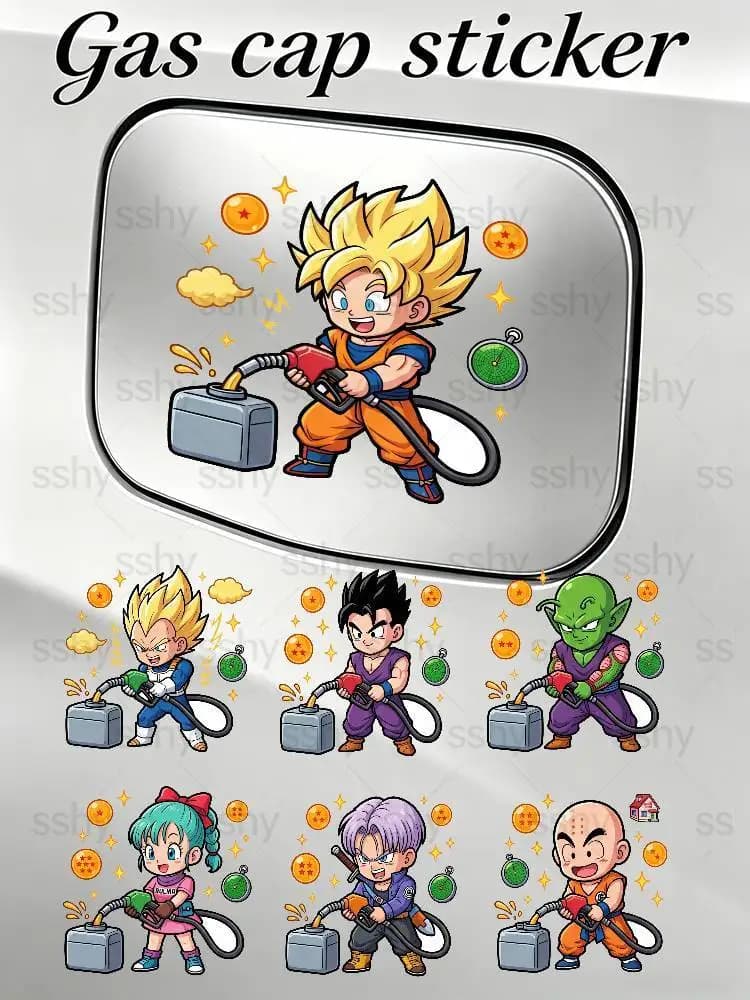 Adesivo Decorativo Impermeabile per Tappo Serbatoio Auto ANIME DRAGON BALL Super Saiyan Goku Vegeta