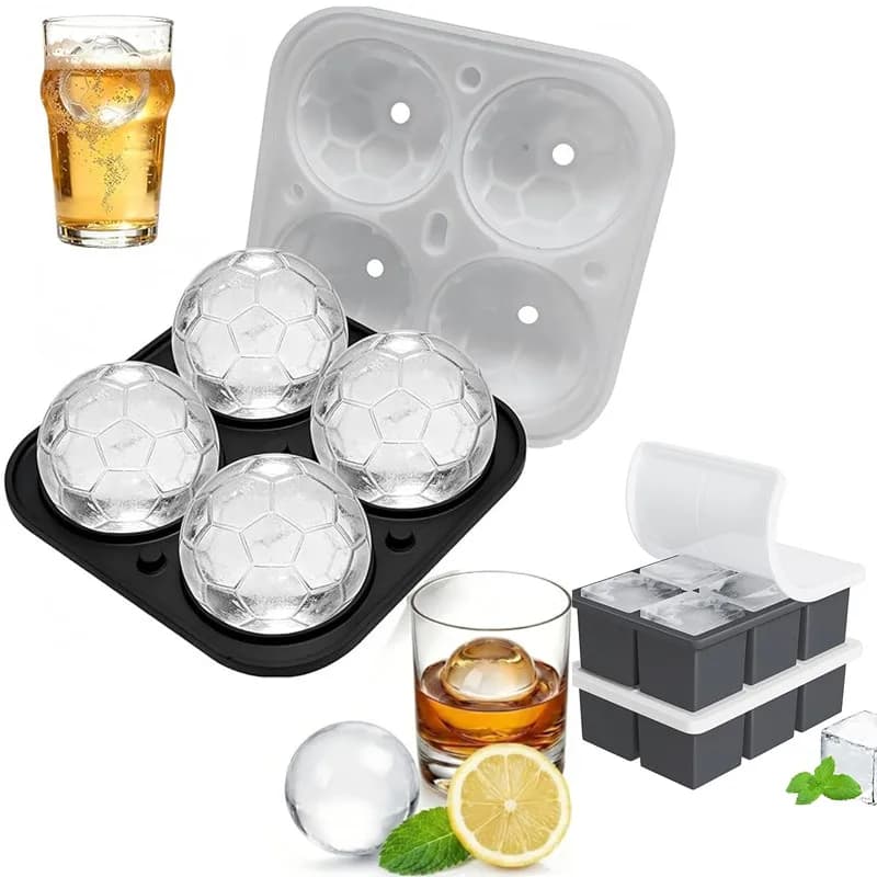Stampo in silicone a forma di pallone da calcio per cubetti di ghiaccio, vassoio per ghiaccio a forma di pallone da calcio per whisky e cocktail, stampo grande per ghiaccio a lento scioglimento per congelatore