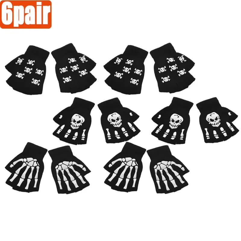 2/4/6 paia unisex adulto Halloween scheletro teschio guanti mezze dita bagliore nel buio guanti invernali lavorati a maglia elasticizzati senza dita