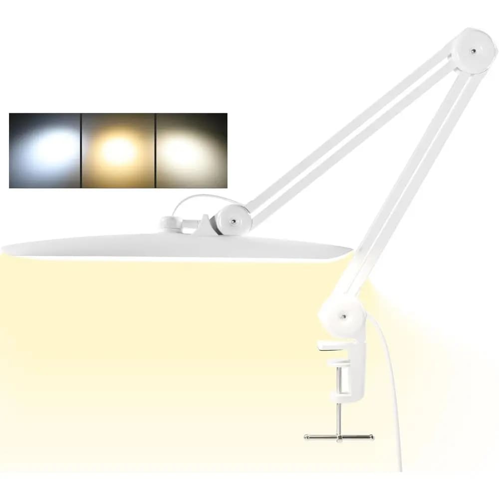 3000 Lumens Adjustable LED Desk & Task Lamp - Bright, Dimmable Lighting for Office, Crafts, Nails with Clamp (CCT, White)