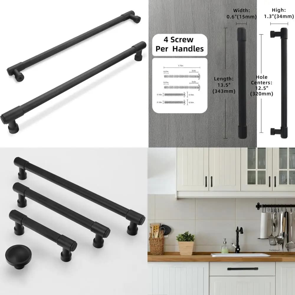 Maniglie per mobili nere opache Maniglie per cassetti da cucina con fori da 12,6 pollici Hardware nero opaco per armadi