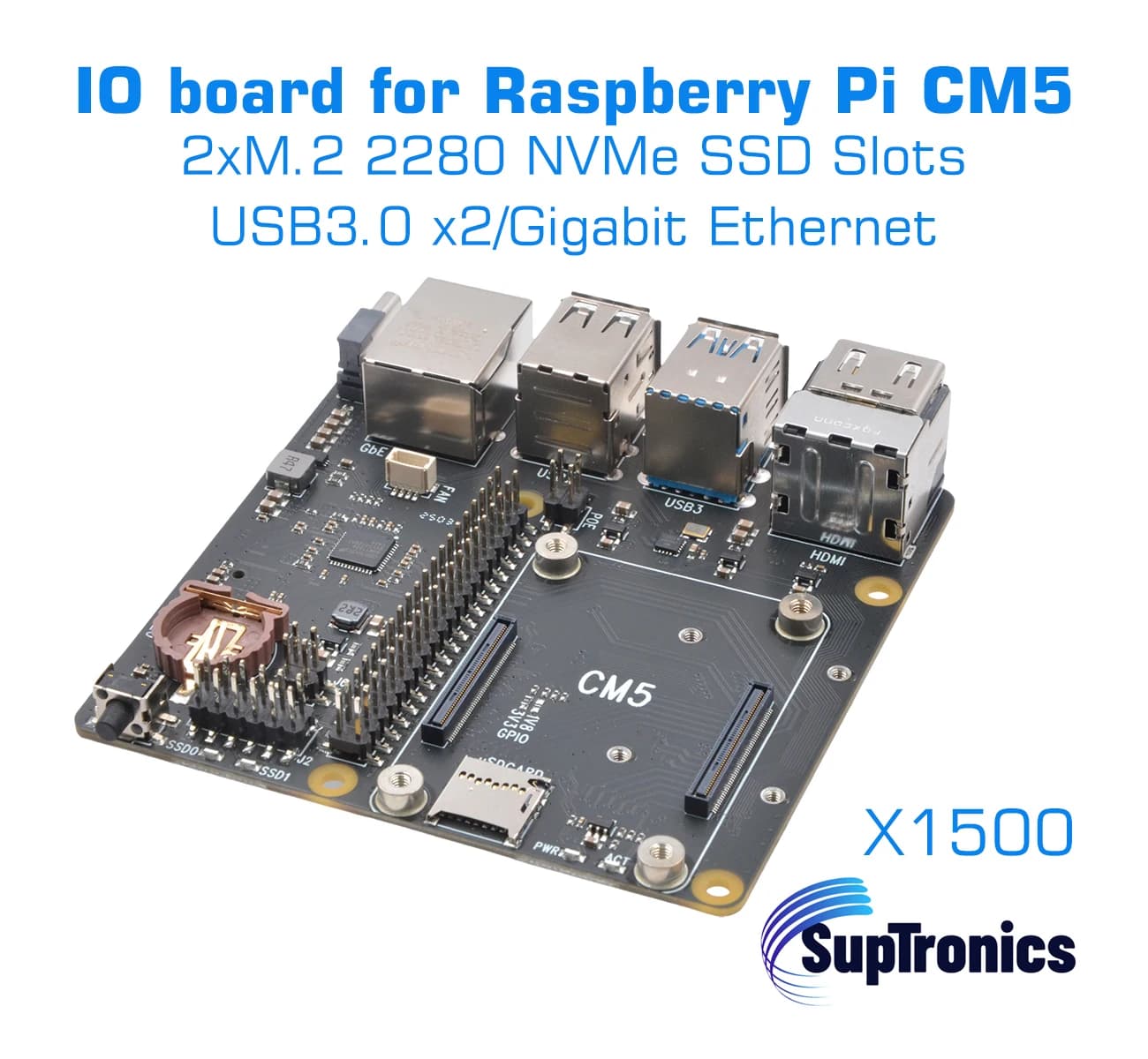 Scheda IO Raspberry Pi CM5 NAS 2xNVMe doppia Ethernet X1500