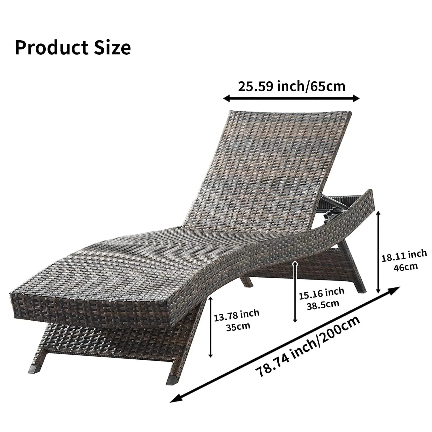 Set di Chaise Longue Reclinabili da 79'' (Set di 2), Sedia a Sdraio Reclinabile in Vimini per Esterni, Chaise Longue Doppia in Rattan per Patio, Personalizzabile