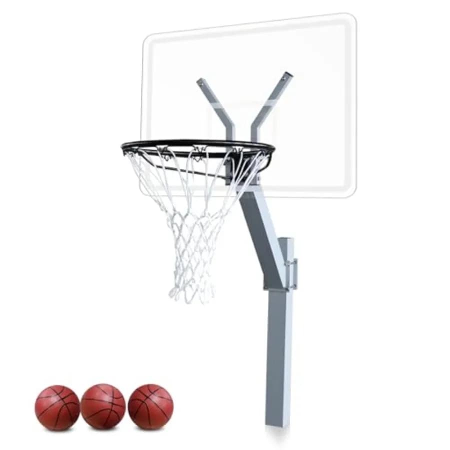 Canestro da basket per piscina, tabellone in acrilico, telaio in lega di alluminio argentato antiruggine con altezza regolabile 2042 pollici