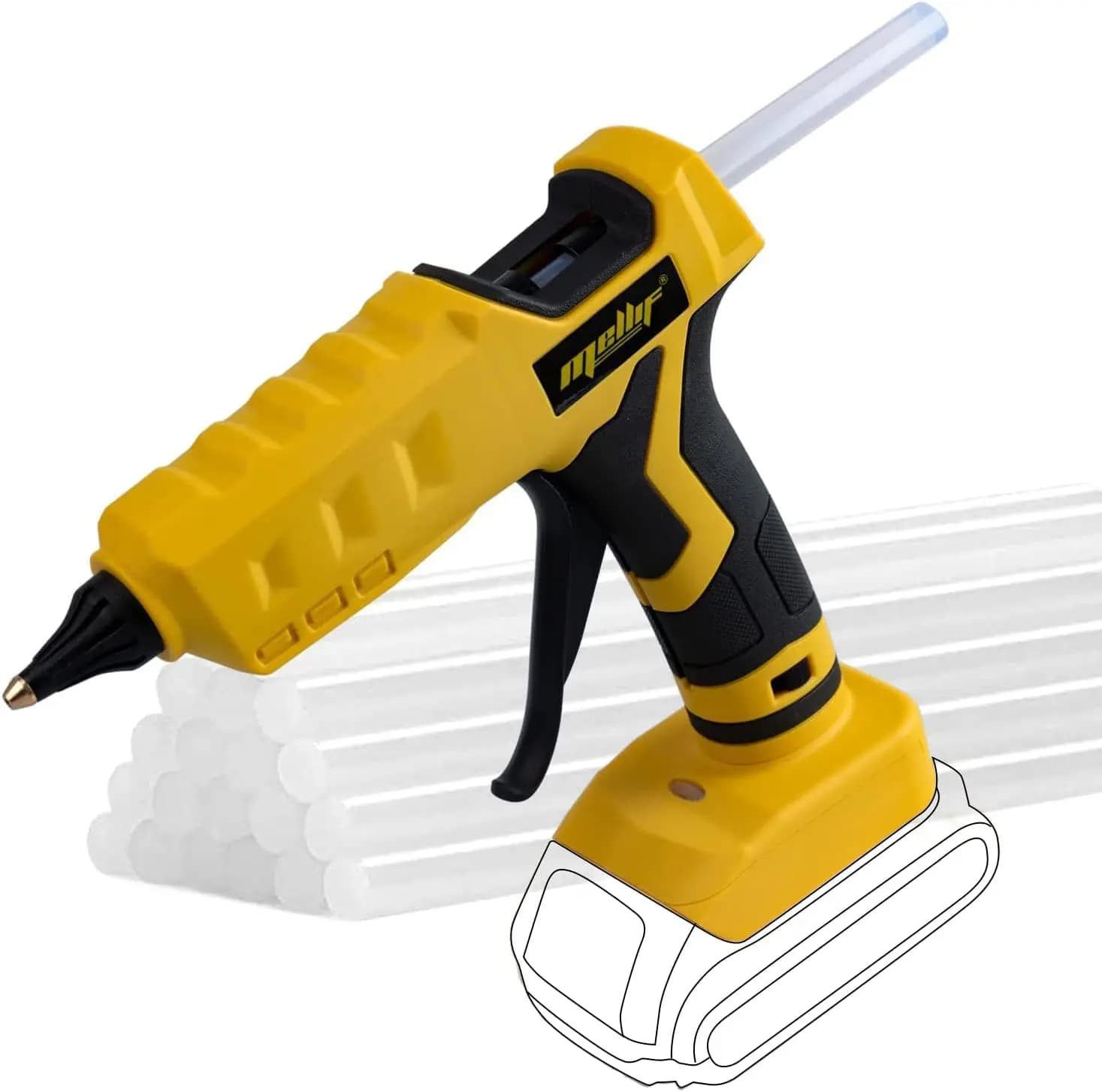 Pistola per colla a caldo senza fili Mellif compatibile con batteria Dewalt 18V 20V Strumento di riparazione del calore elettrico a grandezza naturale Strumenti fai da te (solo strumento)
