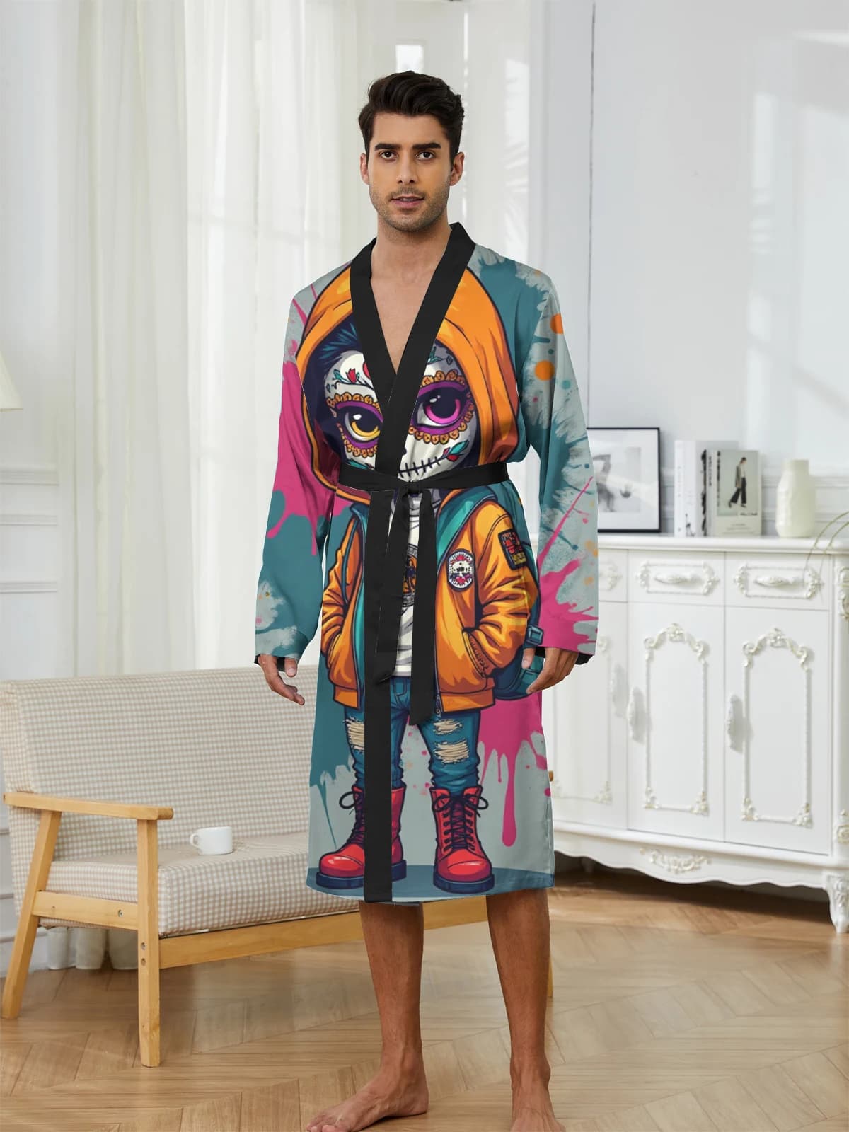 1pcs Men's Robes 2026 Spring/Summer Breathable Bathrobe men bath robe Bathrobe 3D Printed Graphic dressing gown robe