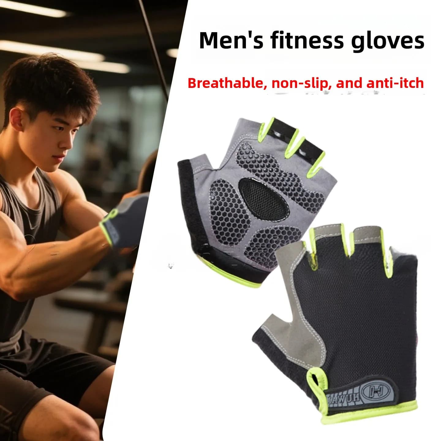 Anti-callus men's fitness glove, anti-slip, for sports training with wrist protection band, ideal for traction and cycling
