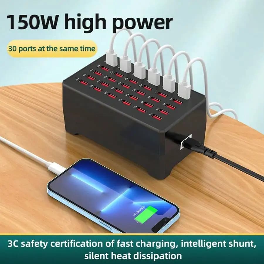 150W 30-Port USB Fast Charging Station For Smartphones Tablets