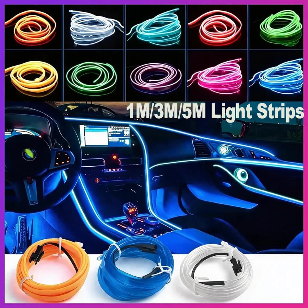 1M/3M/5M Car Interior Led Decorative Lamp USB Neon Strip DIY Flexible Ambient Light For BMW Audi Peugeot Mercedes Toyota Hyundai