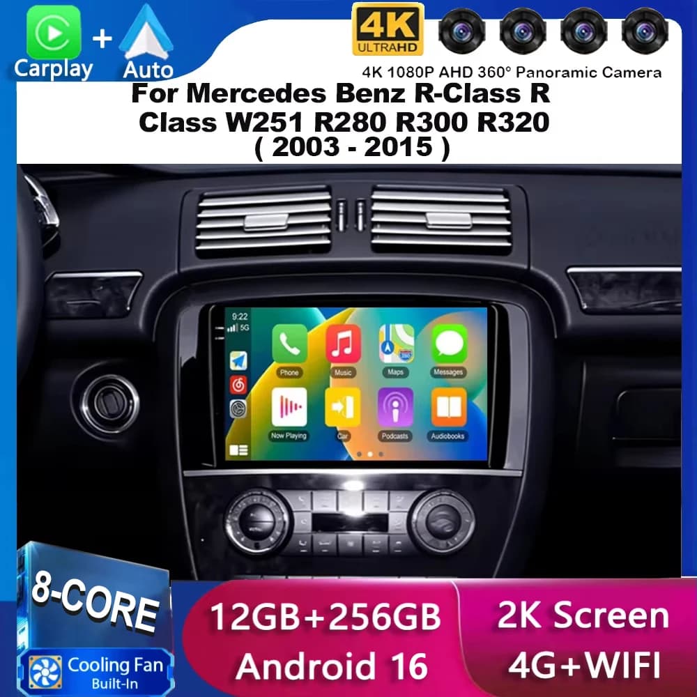 Per Mercedes Benz Classe R Classe R W251 R280 R300 R320 2005 - 2017 Android 15 2K QLED Android Auto Radio Lettore Video Multimediale