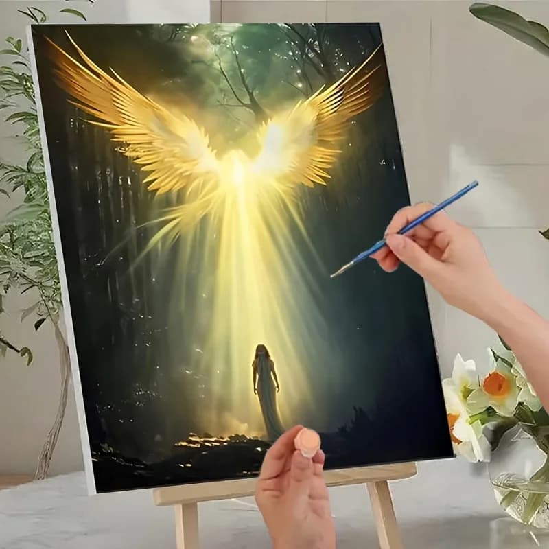 Professional Art Use, 1pc Beginner Adult Digital Painting Kit – Includes Acrylic Paints, Canvas, 3pcs Brushes, And Instruction M