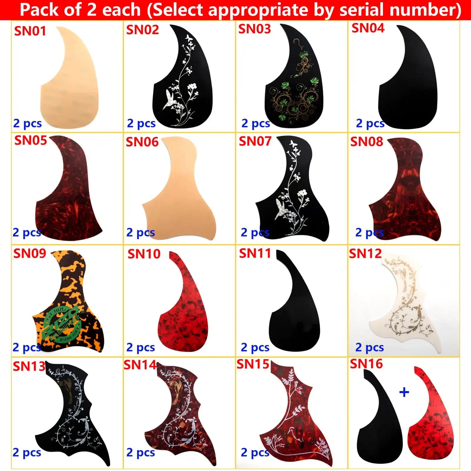 Battipenna per chitarra acustica 2 pezzi Protezioni per plettro autoadesive per parti di ricambio per piastra antigraffio per chitarra da 36-42 pollici