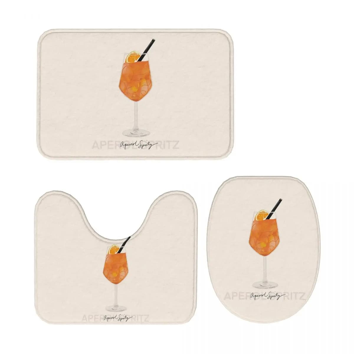 Aperol Spritz Prin Tappetino da bagno 3 pezzi Set da bagno Copri coperchio WC Decorazioni per la casa Tappeto antiscivolo