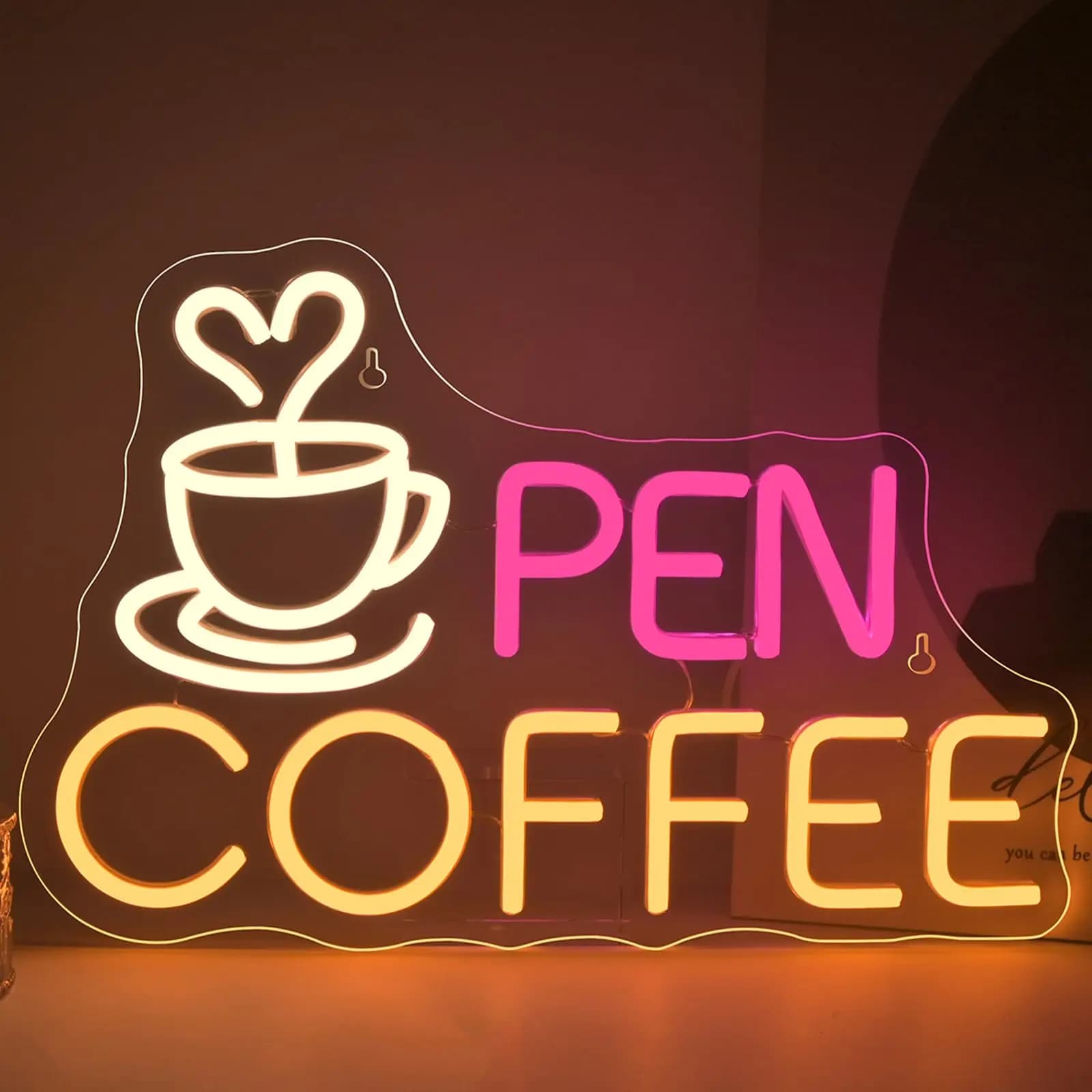 Insegna al neon aperta Luci a LED Coffee Shop Sfondo Wall Art Illuminato e Coffee Bar Shop Stazione Decorazioni per porte