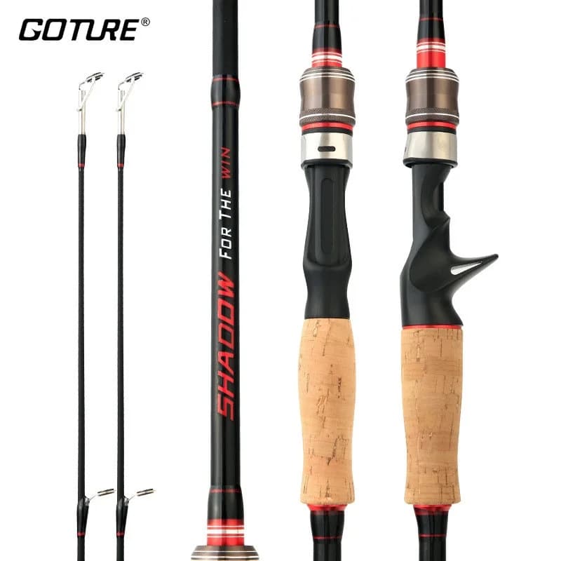 Canna da Pesca Goture SHADOW con Manico in Sughero, Spinning e Casting in Fibra di Carbonio, Doppia Punta M+ML, per Esche 4-28g, per Acqua Salata e Dolce