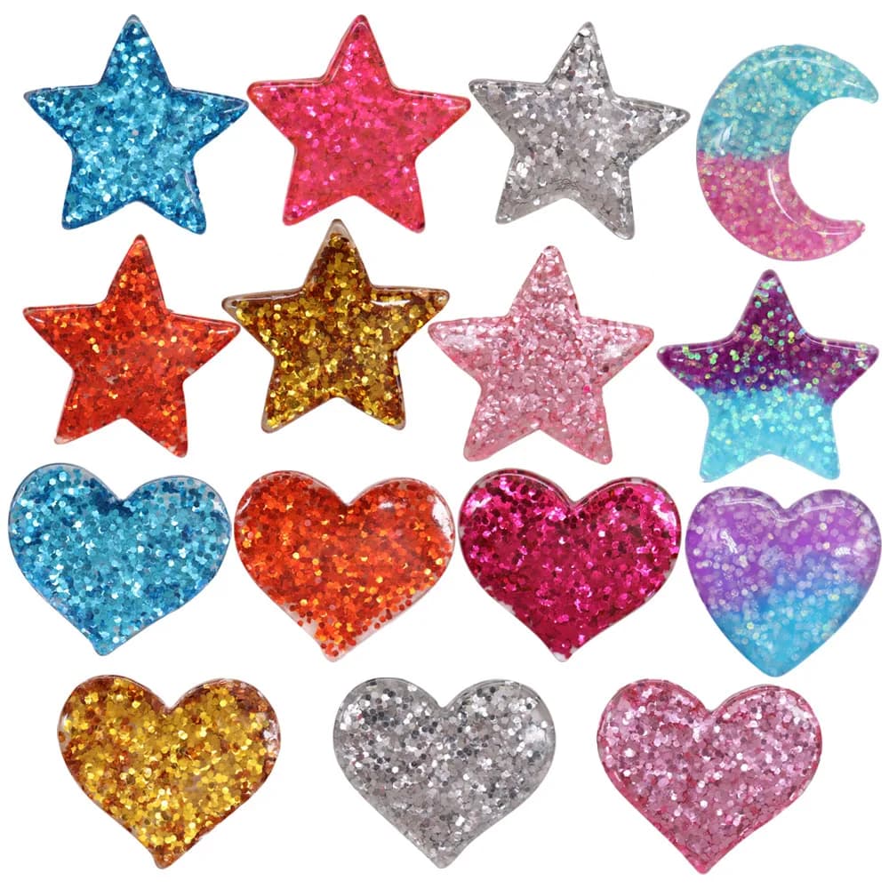 1-15 pz paillettes stelle luna cuore resina ciondoli per scarpe accessori per pantofole sandali bottone decorazione foro scarpe accessori regalo per bambini