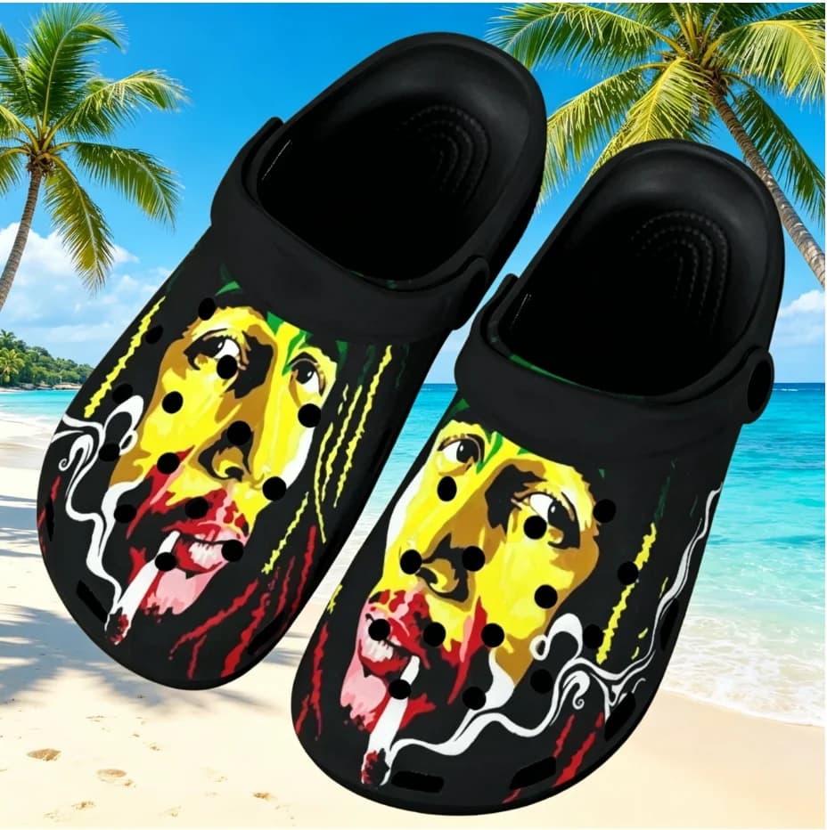 Bob Marley Reggae Theme Clogs Custom Singer Print Anti Slip Wear Resistant Unisex Home Street Shoes