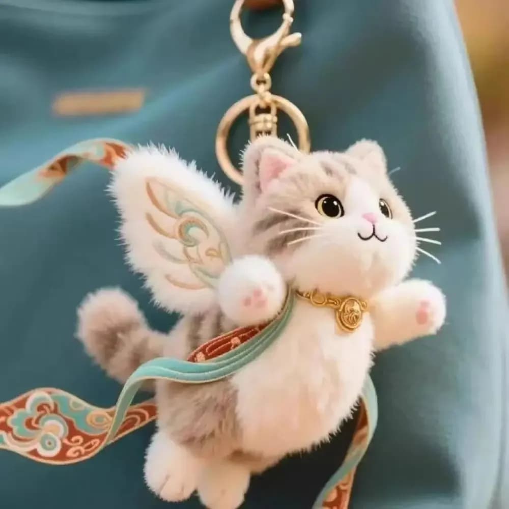 Portachiavi Peluche Carino con Cervo a Nove Colori di Dunhuang e Gatto Volante Ricamato, Ciondolo Estetico per Borsa, Regalo Culturale
