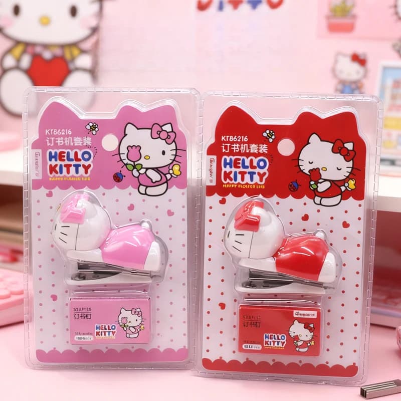 Set Mini Cucitrice Kitty con 1000 Graffette, Kit di Cancelleria Kawaii a Cartone Animato, Strumento Portatile per Rilegatura da Scrivania per Studenti