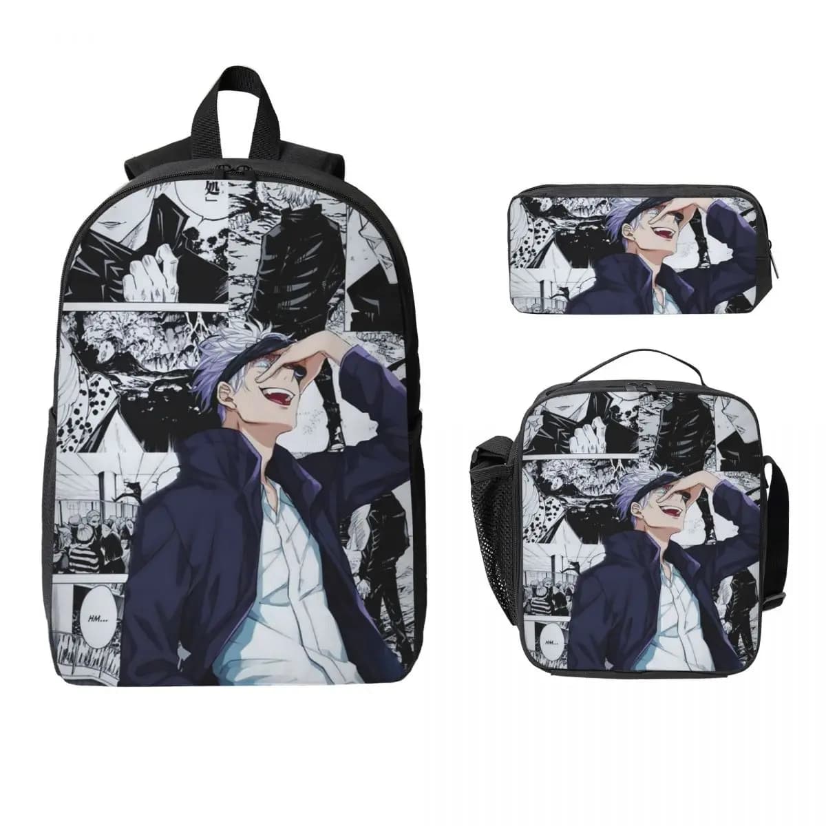 Jujutsu Kaisen Gojo Satoru Zaino Studente Ragazzo Ragazza BookBag Borsa da scuola Borse a tracolla per laptop Borsa da pranzo isolata 3ps Astuccio