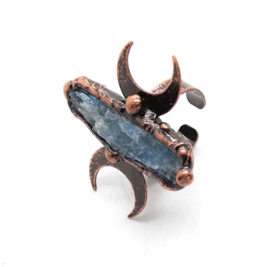 Anello lunare in pietra cianite blu irregolare naturale per le donne Anello da dito regolabile in cristallo di quarzo blu rame antico vintage