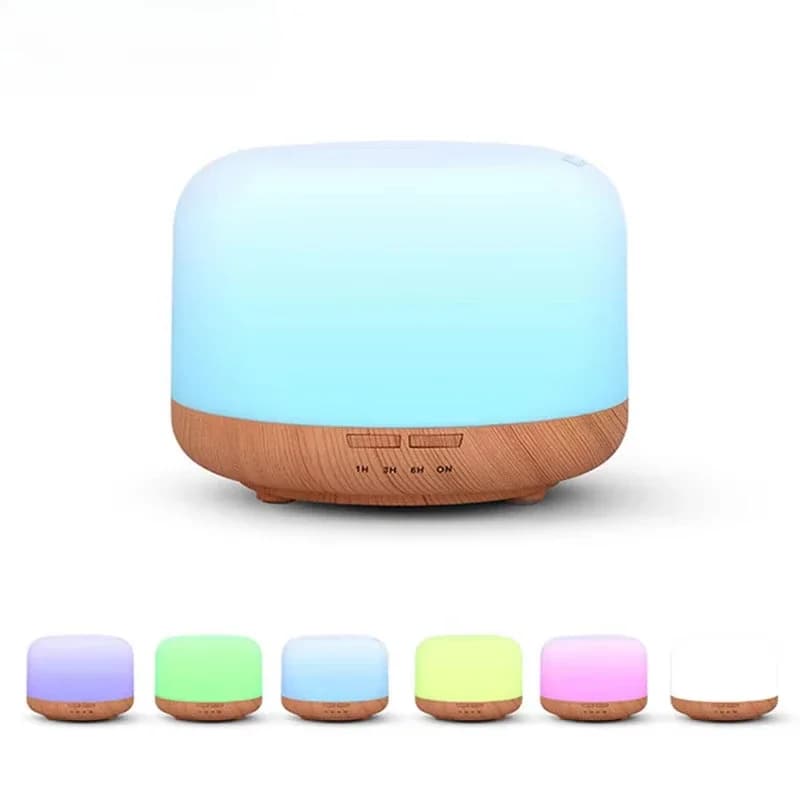 Diffusore di Aromi e Umidificatore Effetto Legno da 500ML con Luci Notturne Colorate, Diffusore di Oli Essenziali USB, Mini Umidificatore d'Aria