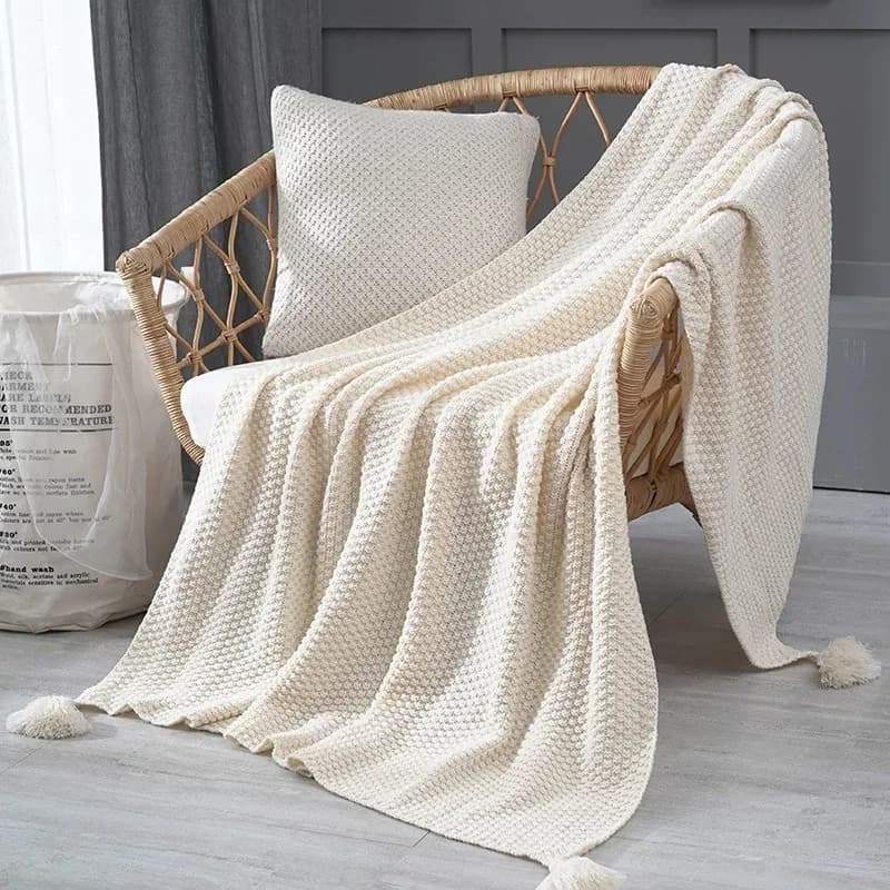 Coperta in maglia nordica con nappe, tinta unita, con frange, per letto, viaggio, divano, scialle, plaid grande, coperta per climatizzatore