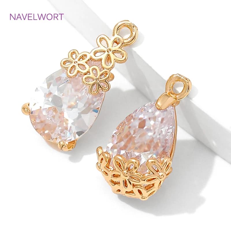 18K Gold Plated Transparent Crystal Charms Pendant,Brass Charms For Jewelry Making,Decorative Pendants,DIY Earring Accessories