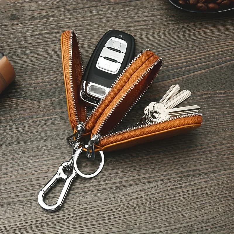 1 men's multifunctional double-layer car key bag, leather retro intelligent folding key protection cover, fashionable business wallet