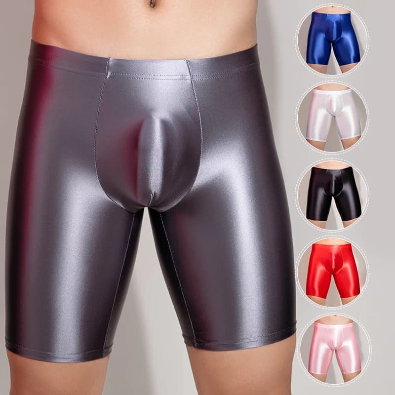 Uomo Sexy oleoso lucido vedere attraverso puro lucido bagnato morbido elastico Leggings pantaloncini lisci pantaloni pantaloncini oleosi da uomo boxer intimo
