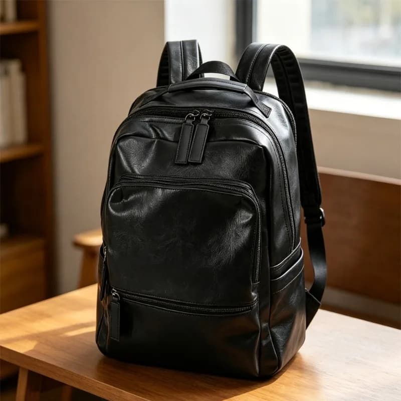 New Fashion Backpack Men Business 14 inch Laptop Bag Men Luxury Soft Leather Travel Backpacks Fashion Student Bookbag Daypack