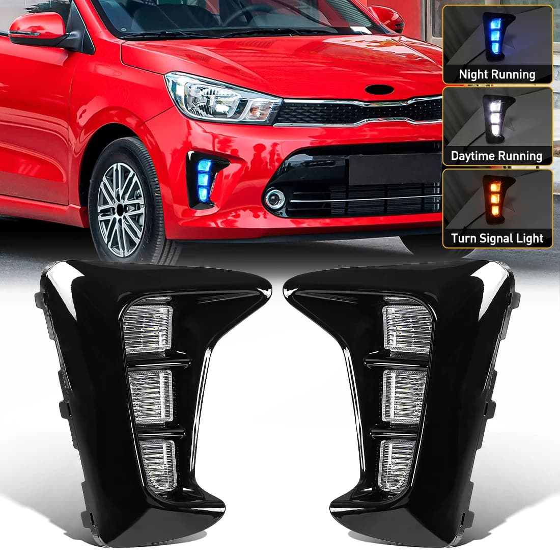 For Kia Pegas 2018 2019 Auto LED Daylight Lamp Front fendinebbia Dynamic Direction Indicator White Yellow Blue 12V Accessories