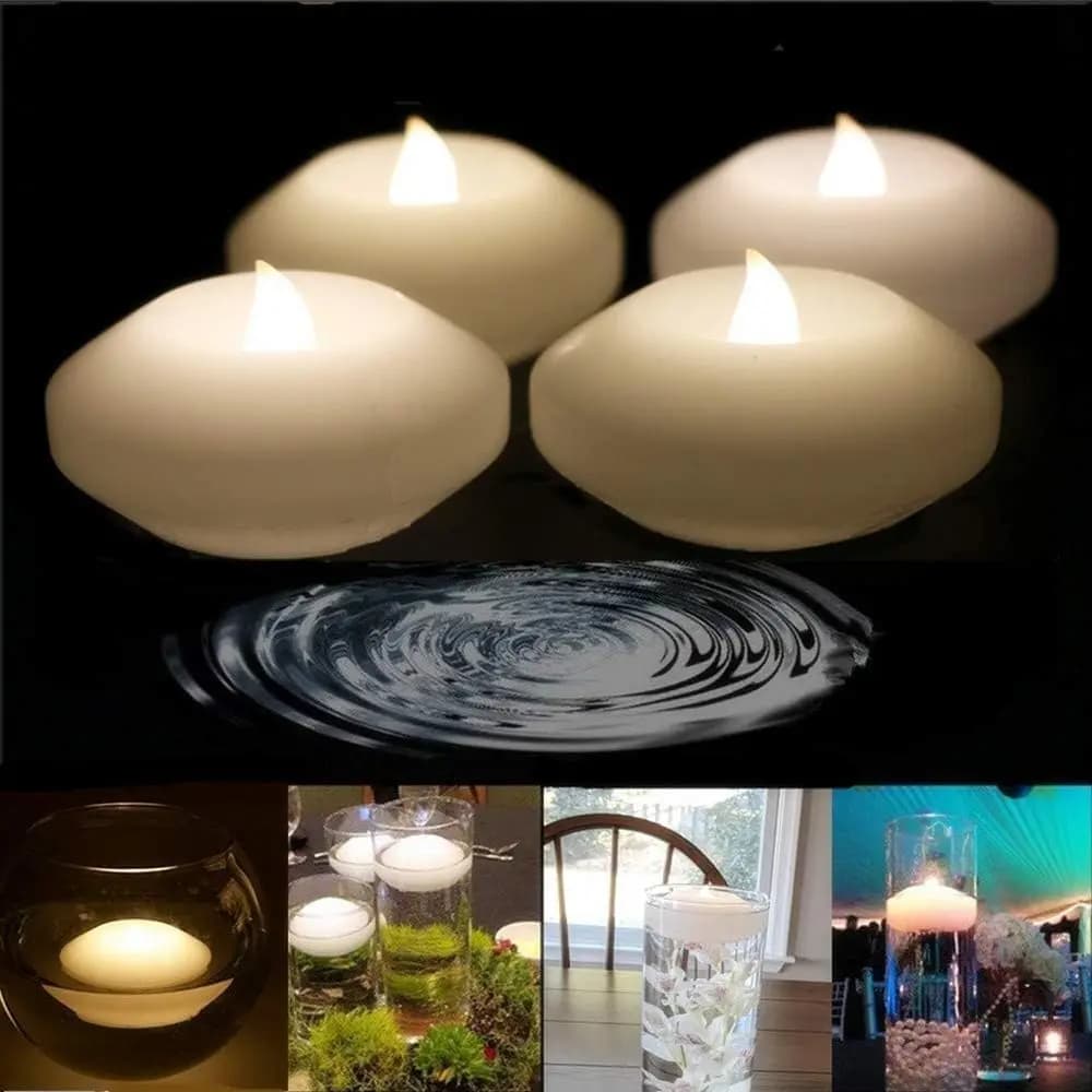 Set di 48 Candele LED Galleggianti Impermeabili con Batteria, Ideali per Eventi, Casa e Decorazioni per Feste - Bianco Caldo
