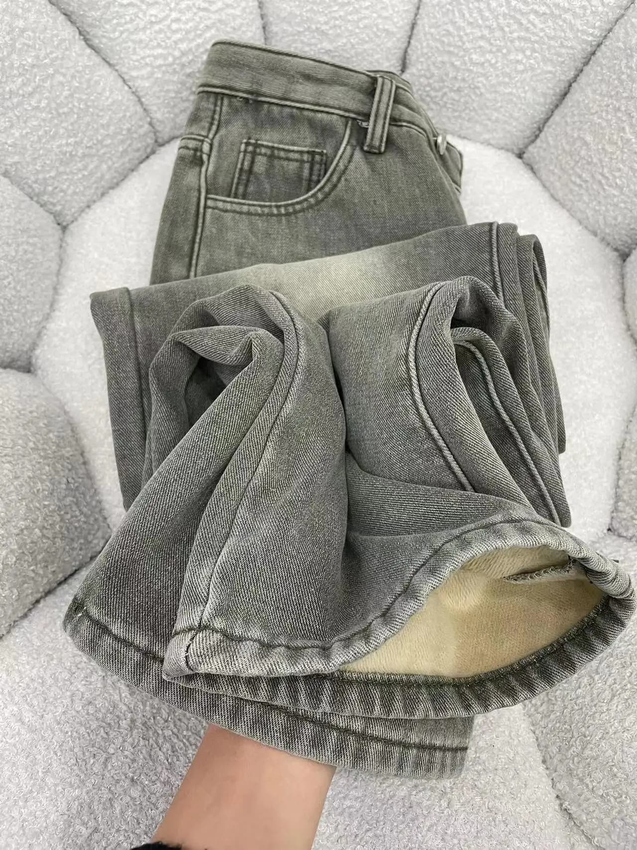 Retro Military een Wide Leg Denim Jeans Women's Autumn plus Size Loose High Waist Slimming Versatile Fce Lined Straight ...
