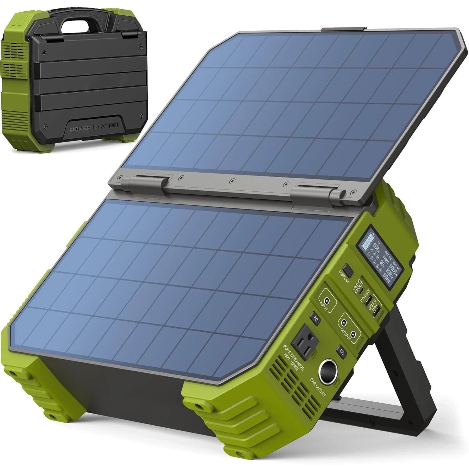 Stazione di Alimentazione Portatile, Generatore Solare da 1000W (Picco 2000W) con Pannello Solare Integrato, Batteria LiFePO4 da 614WH, Personalizzabile