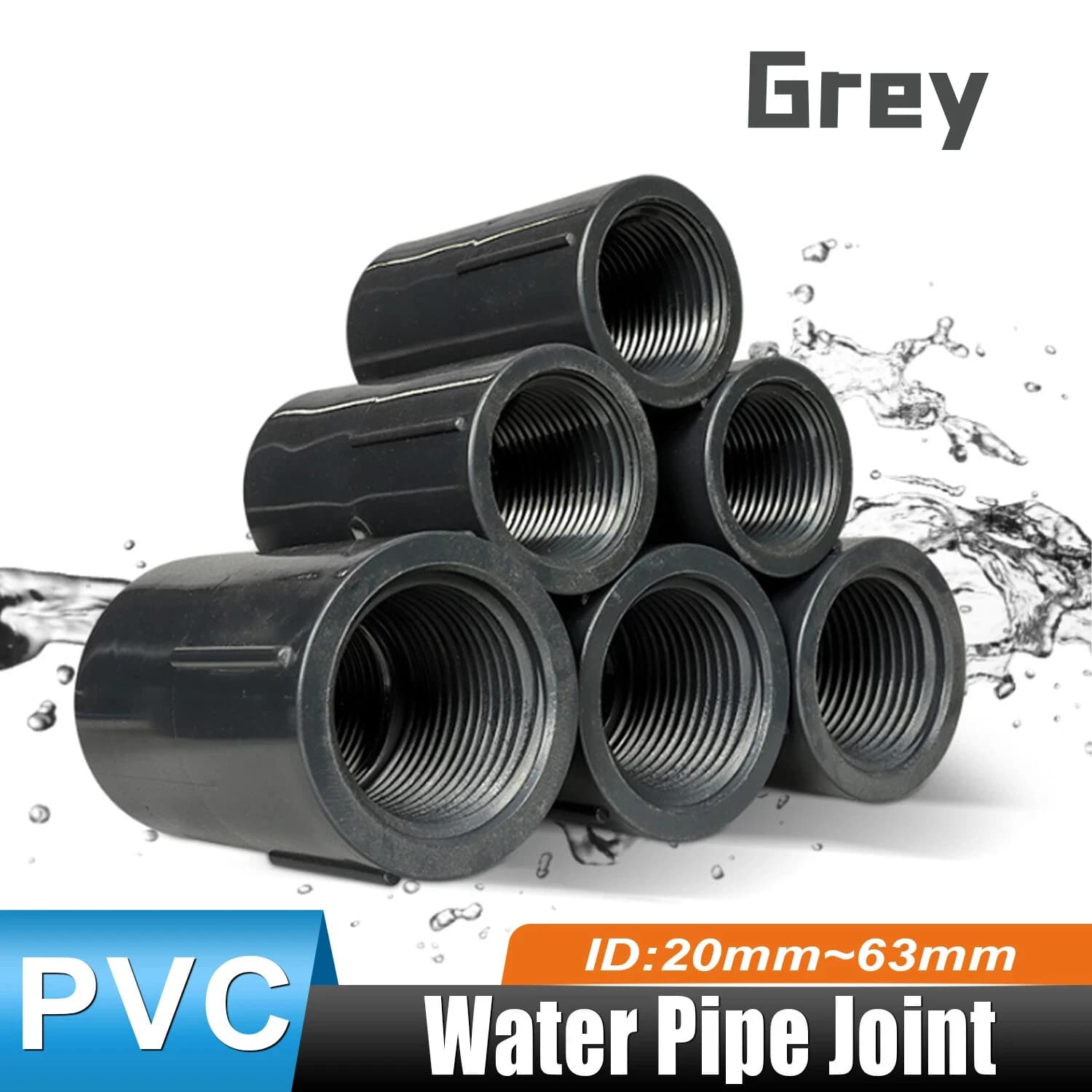 Giunto filettato interno doppio in PVC Raccordo filettato femmina Bsp Grigio scuro 1/2 "3/4" 1 "1-1/4" 1-1/2 "2" Raccordi per tubi diritti