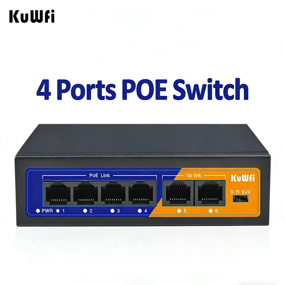 48V PoE Switch with WiFi | 4-Port Gigabit Ethernet & Wireless Hub for IP Cameras | Plug & Play CCTV Network Solution